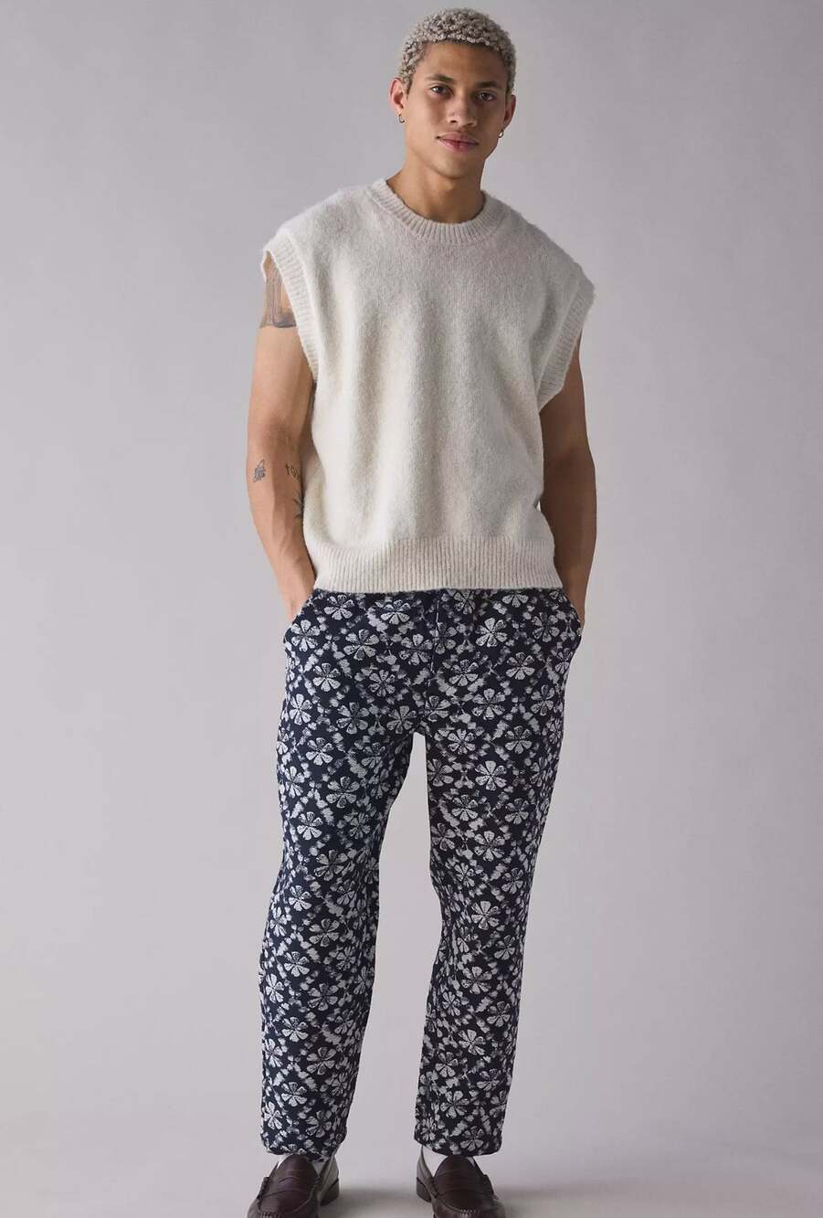 Wax London Kurt Floral Jacquard Pants Men Size 34 Cotton